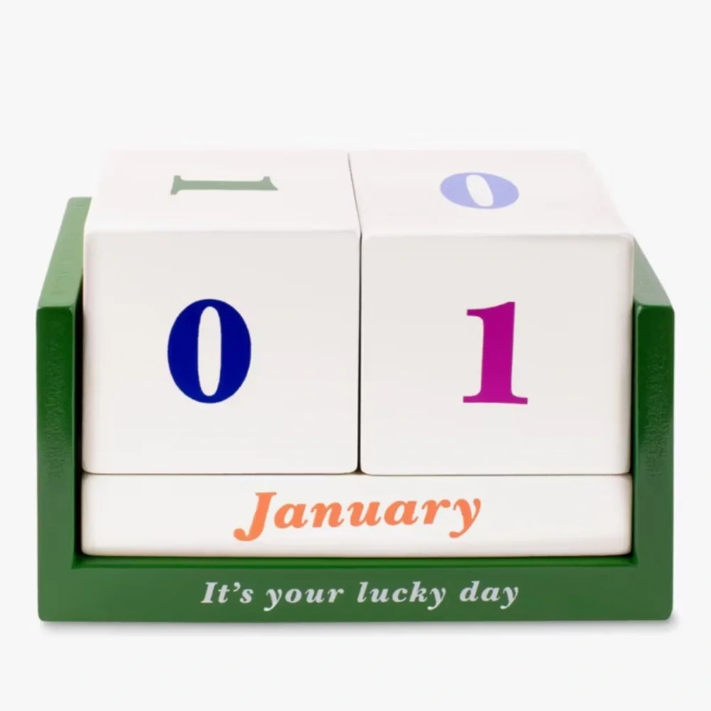 NIB KATE SPADE Perpetual Calendar IT’S YOUR LUCKY DAY Wooden Blocks 6 X4” 🎁